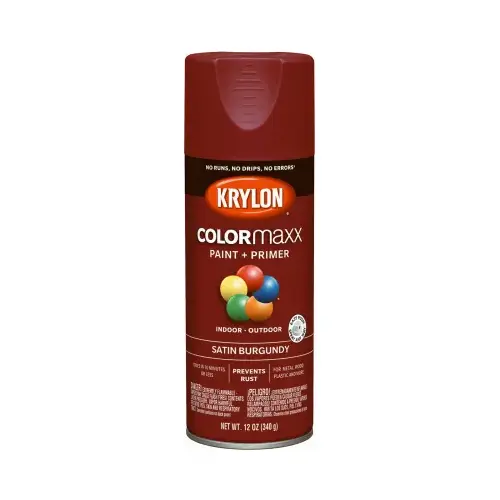 COLORmaxx Spray Paint, Satin, Burgundy, 12 oz, Aerosol Can