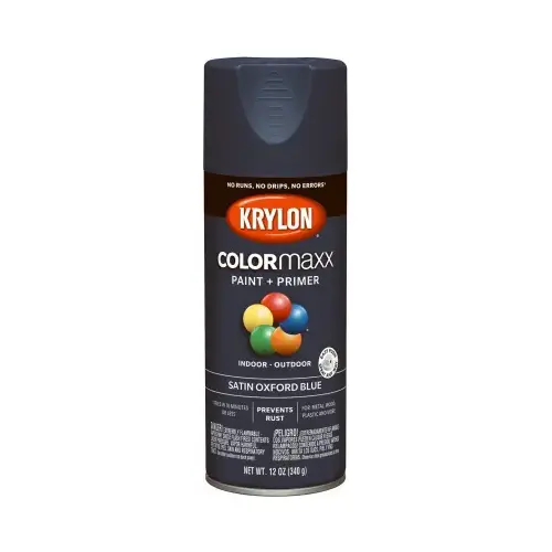 COLORmaxx Spray Paint, Satin, Oxford Blue, 12 oz, Aerosol Can