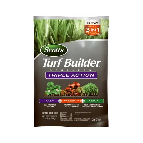 Turf Builder Southern Triple-Action Fertilizer Bag, Granular, 29-0-10 N-P-K Ratio Pink Turf Builder Southern Triple-Action Fertilizer Bag, Granular, 29-0-10 N-P-K Ratio Pink