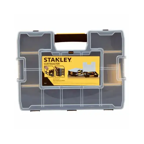 Tool Organizer, 13 in W, 3.4 in H, 15-Compartment, 14-Drawer, Plastic, Black/Yellow
