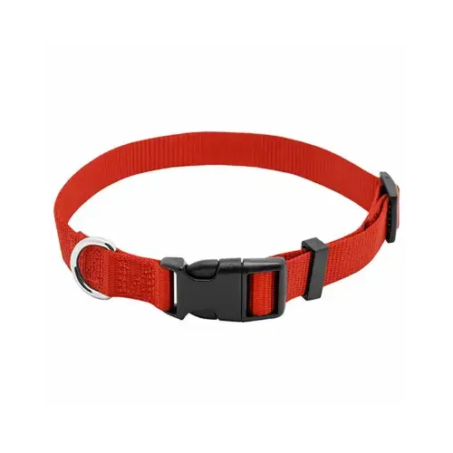 Dog Collar, Adjustable, Red Nylon, Quadlock Buckle, 5/8 x 10 to 16-In. - pack of 3 Dog Collar, Adjustable, Red Nylon, Quadlock Buckle, 5/8 x 10 to 16-In. - pack of 3