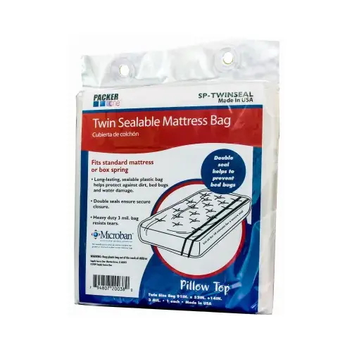 Sealable Microban Full Mattress Bag, 91 x 52 x 14-In. Sealable Microban Full Mattress Bag, 91 x 52 x 14-In.