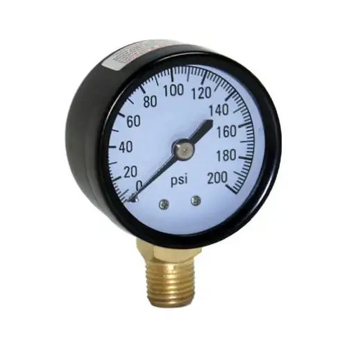 Water Pressure Tank Gauge, .25-In. Bottom Mount, 200-Lbs.