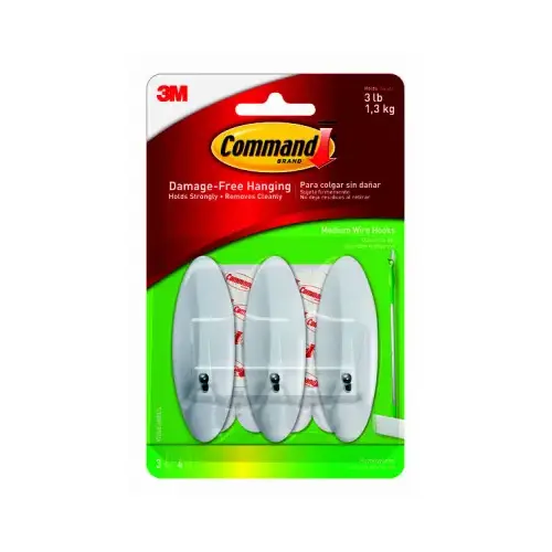 Wire Hooks, Medium, White - pack of 3 Wire Hooks, Medium, White - pack of 3