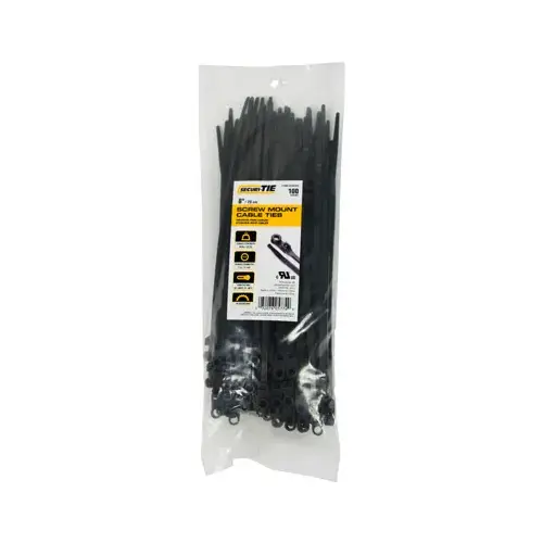 Screw Mount Cable Tie, UV Black, 8-In - pack of 100 Screw Mount Cable Tie, UV Black, 8-In - pack of 100