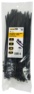 ECM INDUSTRIES LLC CTSM8-50100UVB Screw Mount Cable Tie, UV Black, 8-In - pack of 100