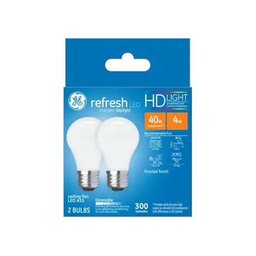 LED Ceiling Fan Light Bulbs, A15, Daylight, 300 Lumens, 4-Watts Pair LED Ceiling Fan Light Bulbs, A15, Daylight, 300 Lumens, 4-Watts Pair