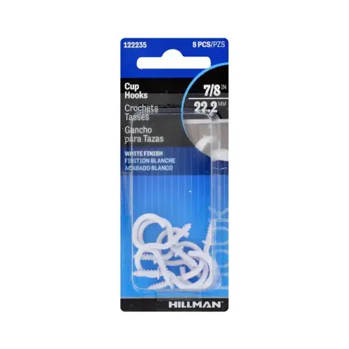 Cup Hooks, White, 7/8-In - pack of 8 Cup Hooks, White, 7/8-In - pack of 8