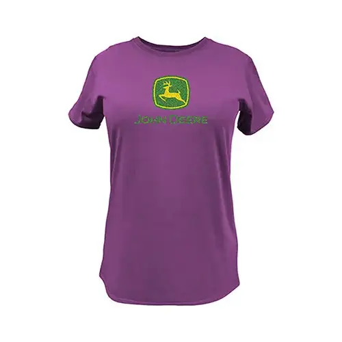Crew Neck T-Shirt, John Deere, Fuchsia, Women's Medium Crew Neck T-Shirt, John Deere, Fuchsia, Women's Medium