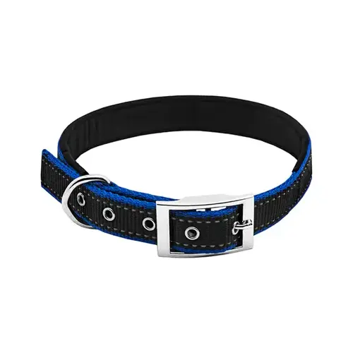 Dog Collar, Padded, Blue/Black Reflective, 1 x 26-In. Dog Collar, Padded, Blue/Black Reflective, 1 x 26-In.