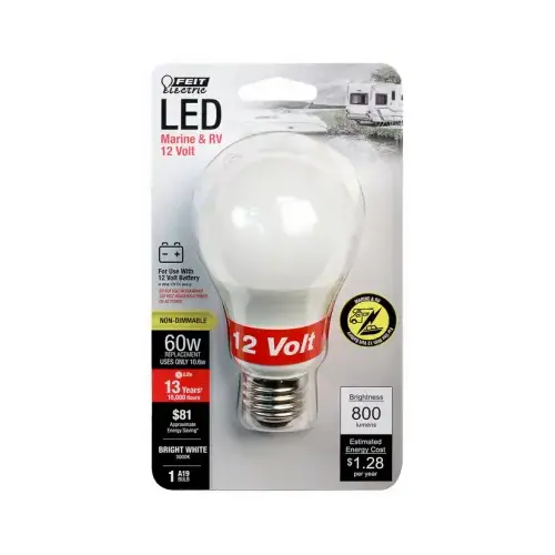 12 LED Bulb, General Purpose, A19 Lamp, 60 W Equivalent, E26 Lamp Base, Warm White Light