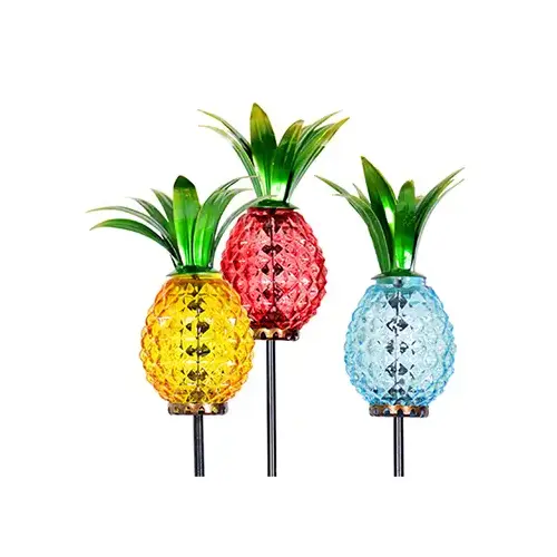 Solar Garden Stake Light, Pineapple, Metal & Glass, Assorted Colors - pack of 9 Solar Garden Stake Light, Pineapple, Metal & Glass, Assorted Colors - pack of 9