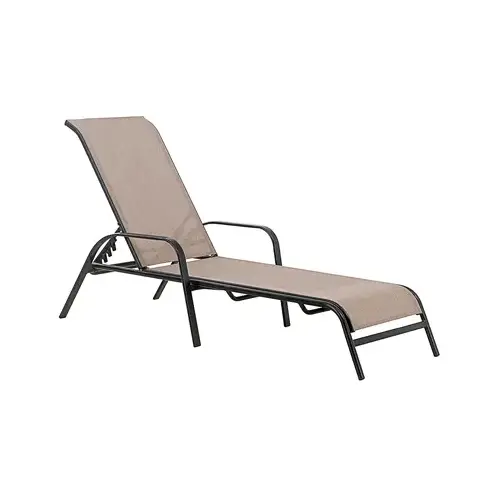 Marbella Chaise Lounge, Black Steel Frame, Tan Sling Fabric Gray Marbella Chaise Lounge, Black Steel Frame, Tan Sling Fabric Gray