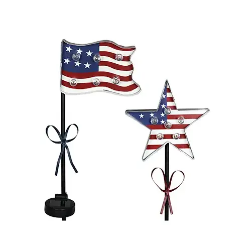 LED Solar Garden Stake Light, Patriotic Flag, Metal & Plastic LED Solar Garden Stake Light, Patriotic Flag, Metal & Plastic