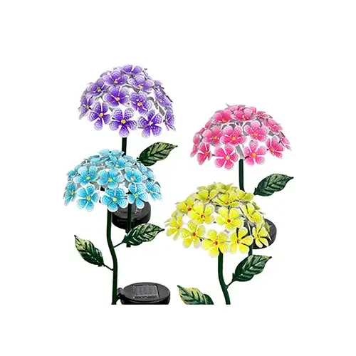 LED Solar Hydrangea Garden Stake Light, Metal, Assorted Colors, 2-In. - pack of 4 LED Solar Hydrangea Garden Stake Light, Metal, Assorted Colors, 2-In. - pack of 4