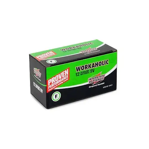 Workaholic Alkaline Battery, 9-Volt - pack of 12