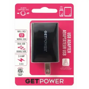 GetPower GP-AC2USB-BLK USB to AC Home Adapter, 2.1 A Charge, Black