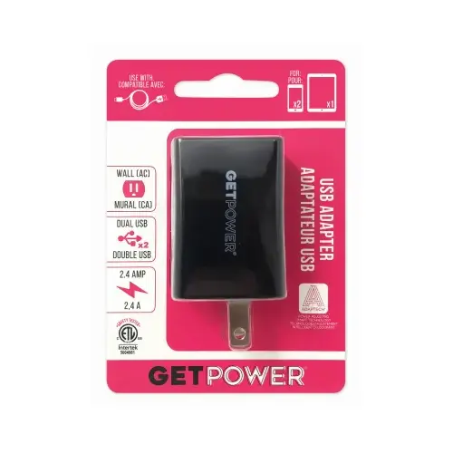 USB to AC Home Adapter, 2.1 A Charge, Black