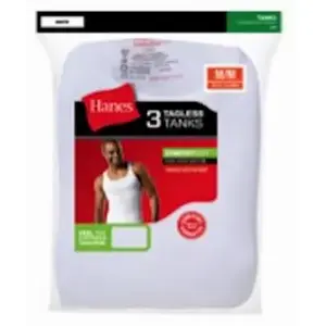 Hanes 372-M Tank Undershirt, White Cotton, Medium - pack of 3