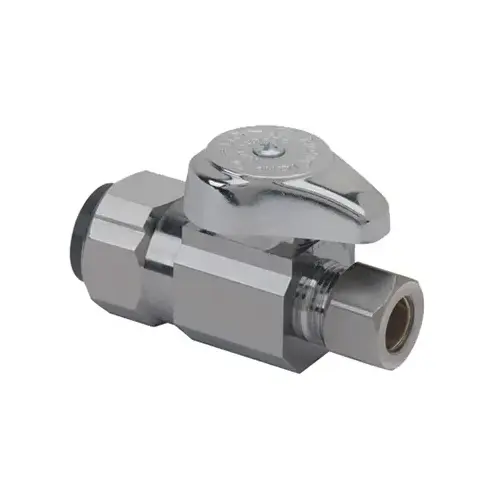Stop Valve, 1/2 x 3/8 in Connection, Push-Connect x Compression, 125 psi Pressure, Brass Body Chrome Stop Valve, 1/2 x 3/8 in Connection, Push-Connect x Compression, 125 psi Pressure, Brass Body Chrome