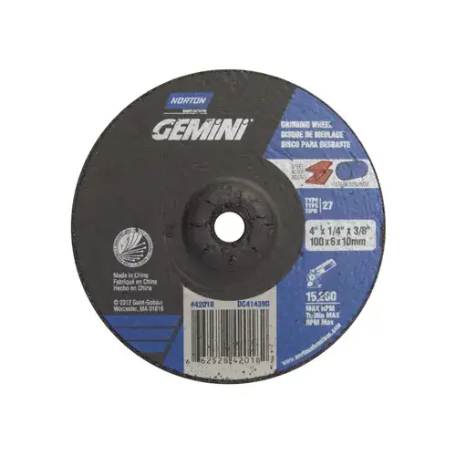 Grinding Wheels, Aluminum Oxide, 4 in Dia, 3/8 in Arbor, 24 Grit