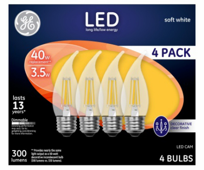 GE Lighting 92677 Decorative LED Light Bulbs, Soft White, Clear, 300 Lumens, 3.5-Watts - pack of 4