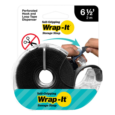 Wrap-It Storage 400-6BLTD Self-Gripping Storage Strap Tape Roll, Black, 6.5-Ft.