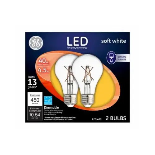 LED Light Bulbs, Soft White Clear, 4.5-Watts, 450 Lumens Pair LED Light Bulbs, Soft White Clear, 4.5-Watts, 450 Lumens Pair