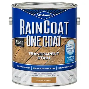 Zinsser 288334 Raincoat 1-Coat Transparent Exterior Wood Stain, Water Based, Water Repellant, Natural Hickory, 1-Gallon