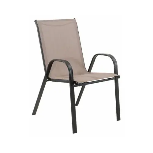 Marbella Stacking Chair, Black Steel Frame, Tan Sling Fabric Marbella Stacking Chair, Black Steel Frame, Tan Sling Fabric