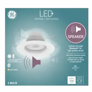 GE Lighting 93117530 LED+ Recessed Bulb With Integrated Speaker, Frosted Soft White, 700 Lumens, 9-Watts