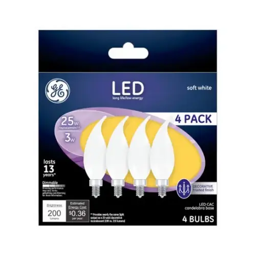 Decorative LED Light Bulbs, Frosted, Candelabra Base, 2.5-Watts, 200 Lumens - pack of 4 Decorative LED Light Bulbs, Frosted, Candelabra Base, 2.5-Watts, 200 Lumens - pack of 4