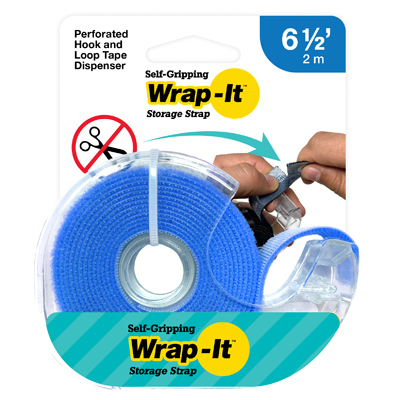 JJAAMM LLC 400-6BUTD Self-Gripping Storage Strap Tape Roll, Blue, 6.5-Ft.