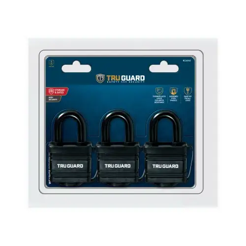 Keyed Padlocks, Laminated Steel, All-Weather Cover, 1-9/16-In - pack of 3