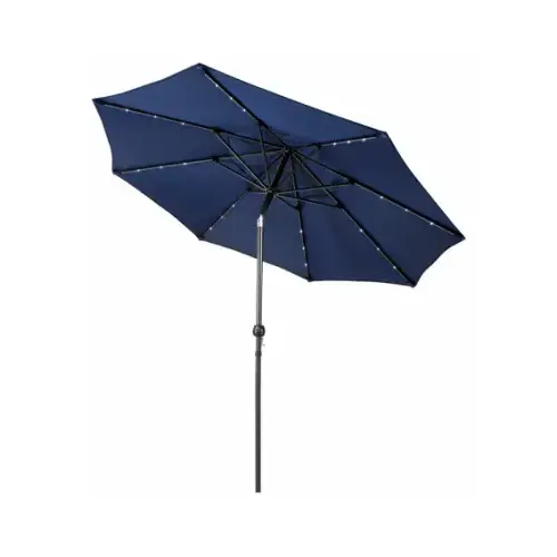 Steel Market Umbrella, 24-LED Lights, Navy, 9-Ft.