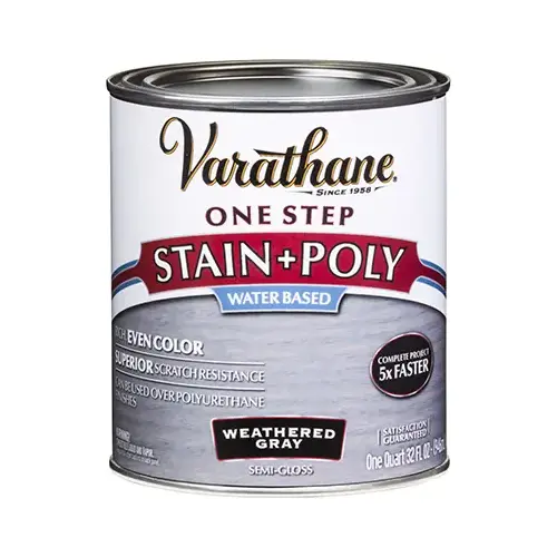 Stain & Polyurethane, Water-Based, Weathered Gray, Semi-Gloss, 1-Qt. Stain & Polyurethane, Water-Based, Weathered Gray, Semi-Gloss, 1-Qt.
