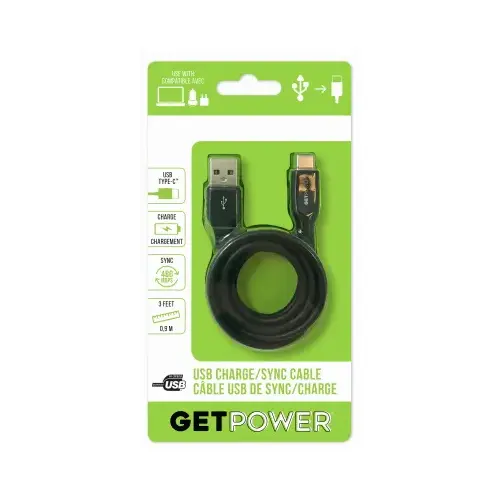 3 Ft. Black USB-C to USB-A Charge/Sync Cable 3 Ft. Black USB-C to USB-A Charge/Sync Cable