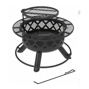 Big Horn SRFP9624 Ranch Fire Pit With Side Tables & Grill Top, 24-In.