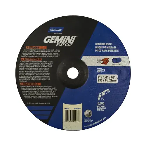 Grinding Wheel, Type 27, 9 x 1/4 x 7/8-In. Grinding Wheel, Type 27, 9 x 1/4 x 7/8-In.