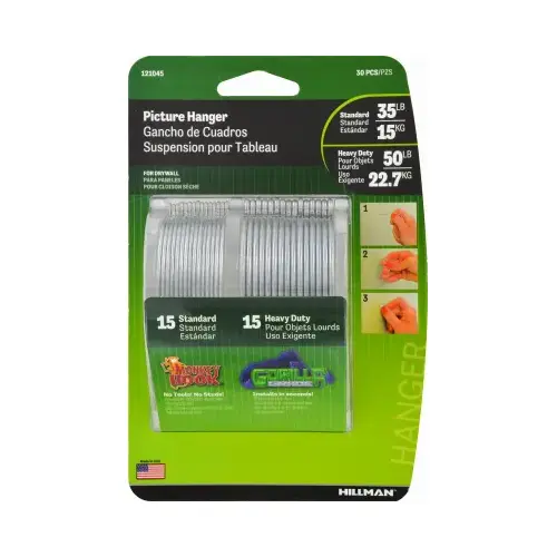 Monkey Picture Hanger Wall Hooks, 35 Lbs., 15-Pk. Monkey Picture Hanger Wall Hooks, 35 Lbs., 15-Pk.