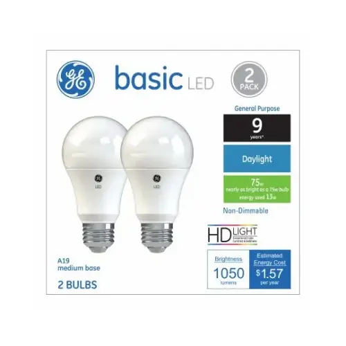 LED Light Bulbs, A19, Daylight, 1050 Lumens, 13-Watts Pair LED Light Bulbs, A19, Daylight, 1050 Lumens, 13-Watts Pair