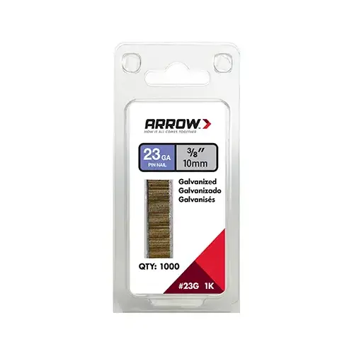 Pin Nail, 3/8 in L, 23 Gauge, Galvanized Steel, Round Shank - pack of 1000