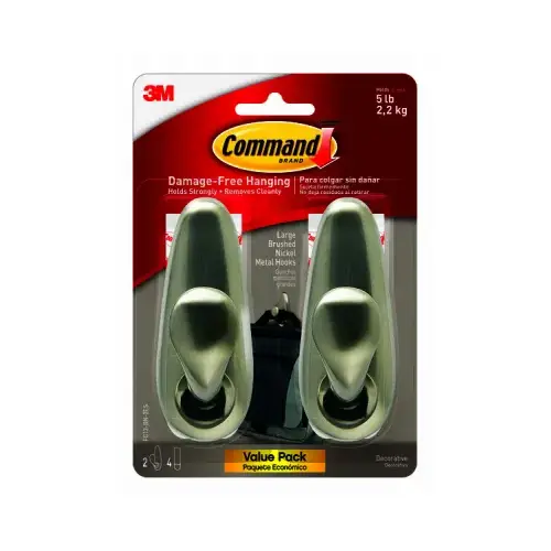 Metal Classic Hooks, Brushed Nickel, Large pair Metal Classic Hooks, Brushed Nickel, Large pair