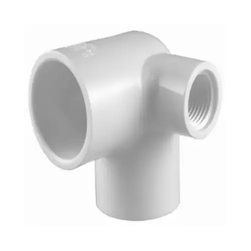 Schedule 40 Pipe Elbow, Side Inlet, Slip x Slip x Female Thread, White, 3/4 x 3/4 x 1/2-In. Schedule 40 Pipe Elbow, Side Inlet, Slip x Slip x Female Thread, White, 3/4 x 3/4 x 1/2-In.