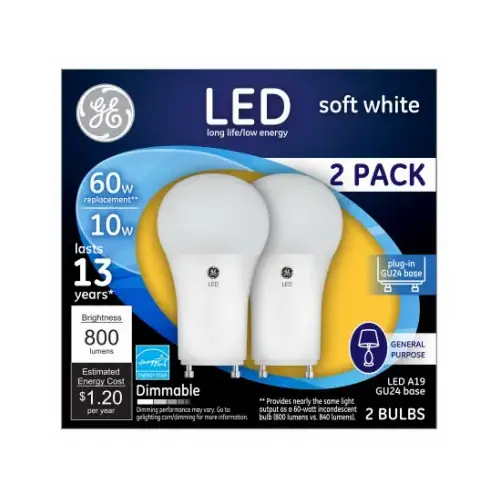 LED Light Bulb, Soft White, A19, GU24 base, 10 Watt pair LED Light Bulb, Soft White, A19, GU24 base, 10 Watt pair