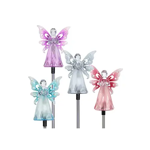 Solar Garden Stake Light, Angel With LED Wings, Acrylic & Metal, Assorted Colors Solar Garden Stake Light, Angel With LED Wings, Acrylic & Metal, Assorted Colors