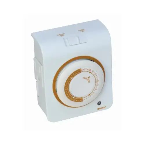 Mechanical Timer, 15 A, 125 V, 1875 W, 24 hr Time Setting, 24 On/Off Cycles Per Day Cycle, White Mechanical Timer, 15 A, 125 V, 1875 W, 24 hr Time Setting, 24 On/Off Cycles Per Day Cycle, White