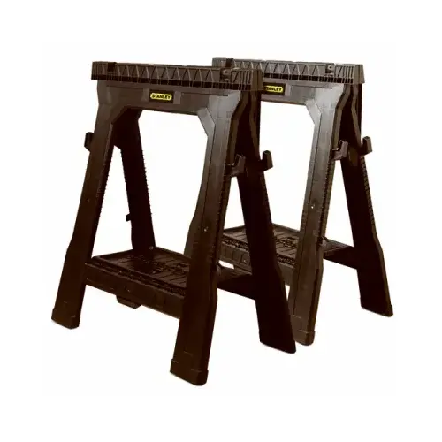 Portable Folding Sawhorse, 1000 lb, 2-1/8 in W, 32 in H, 26-7/8 in D, Plastic Pair Black Portable Folding Sawhorse, 1000 lb, 2-1/8 in W, 32 in H, 26-7/8 in D, Plastic Pair Black