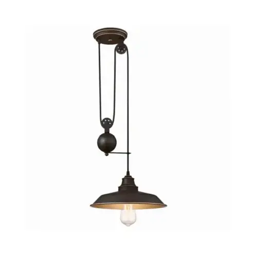 Pulley Pendant Light with Highlights, 120 V, 1-Lamp, Oil Rubbed Bronze Fixture Pulley Pendant Light with Highlights, 120 V, 1-Lamp, Oil Rubbed Bronze Fixture