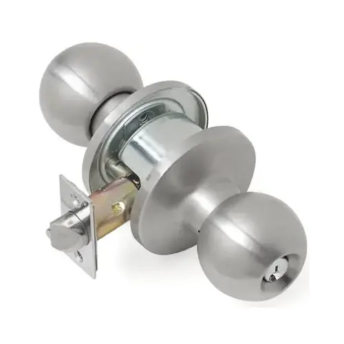 Door Knob, 2 Grade, Keyed Key, Stainless Steel, Satin, 2-3/8, 2-3/4 in Backset, C Keyway Door Knob, 2 Grade, Keyed Key, Stainless Steel, Satin, 2-3/8, 2-3/4 in Backset, C Keyway